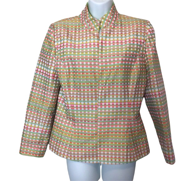 Flores & Flores Bright Dot Open Front Cotton Blazer Size 10 - Picture 6 of 6